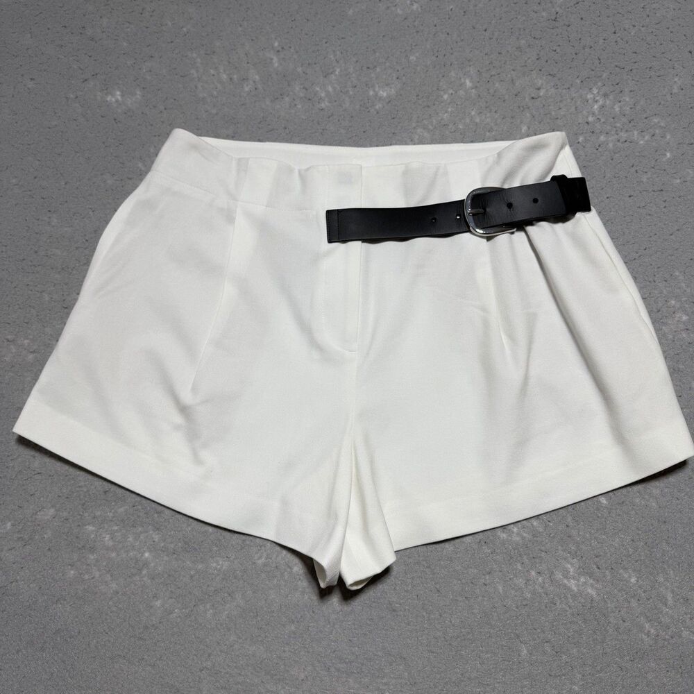 Alice + Olivia Adelina Belted Pleated High Waist Shorts White Women’s Size 12